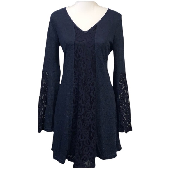 Aina Be Dresses & Skirts - Aina Be Blue Lace Bell Sleeve Sweater Dress Sz. S
